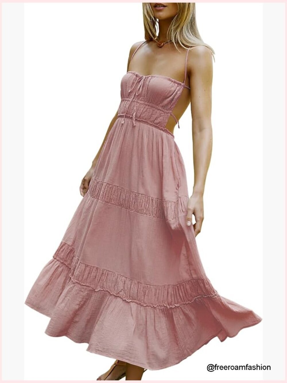 Flowy Maxi Dress for Women Backless Beach Long Dress with Pockets